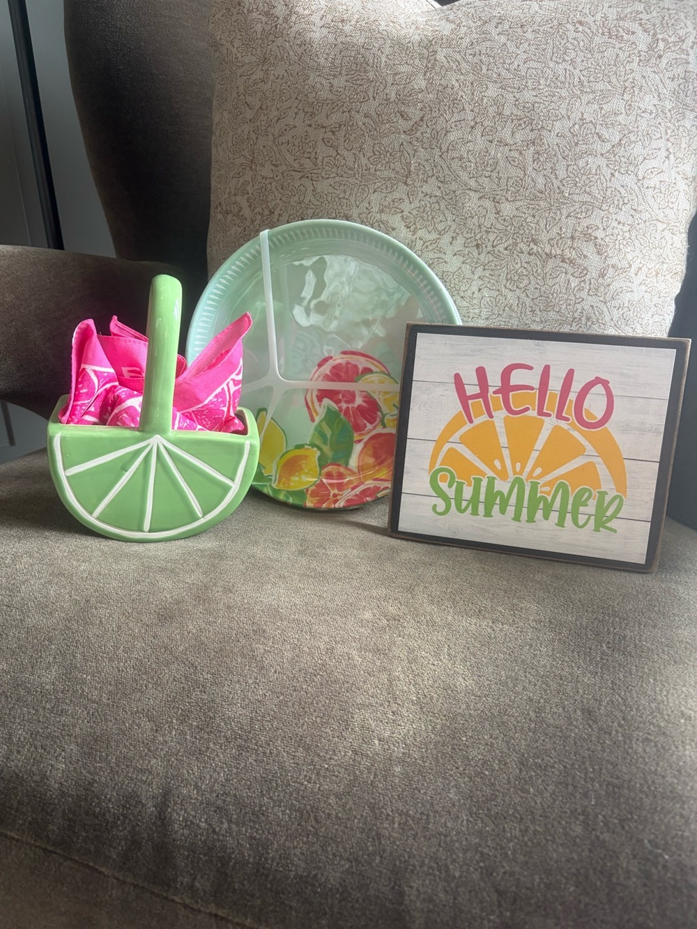 Hello Summer Lime Green Party Plates with colorful accessories.